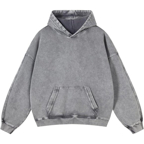 Other - Men's Gray Pullover Plain Preppy Streetwear Cotton Vintage Hoodies Sweatshirt